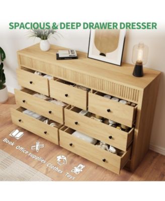 7 Drawer Dresser for Bedroom, 54" Wide Wooden Chest of Drawers, Fluted Storage Organizer for Living Room, Hallway and Entryway