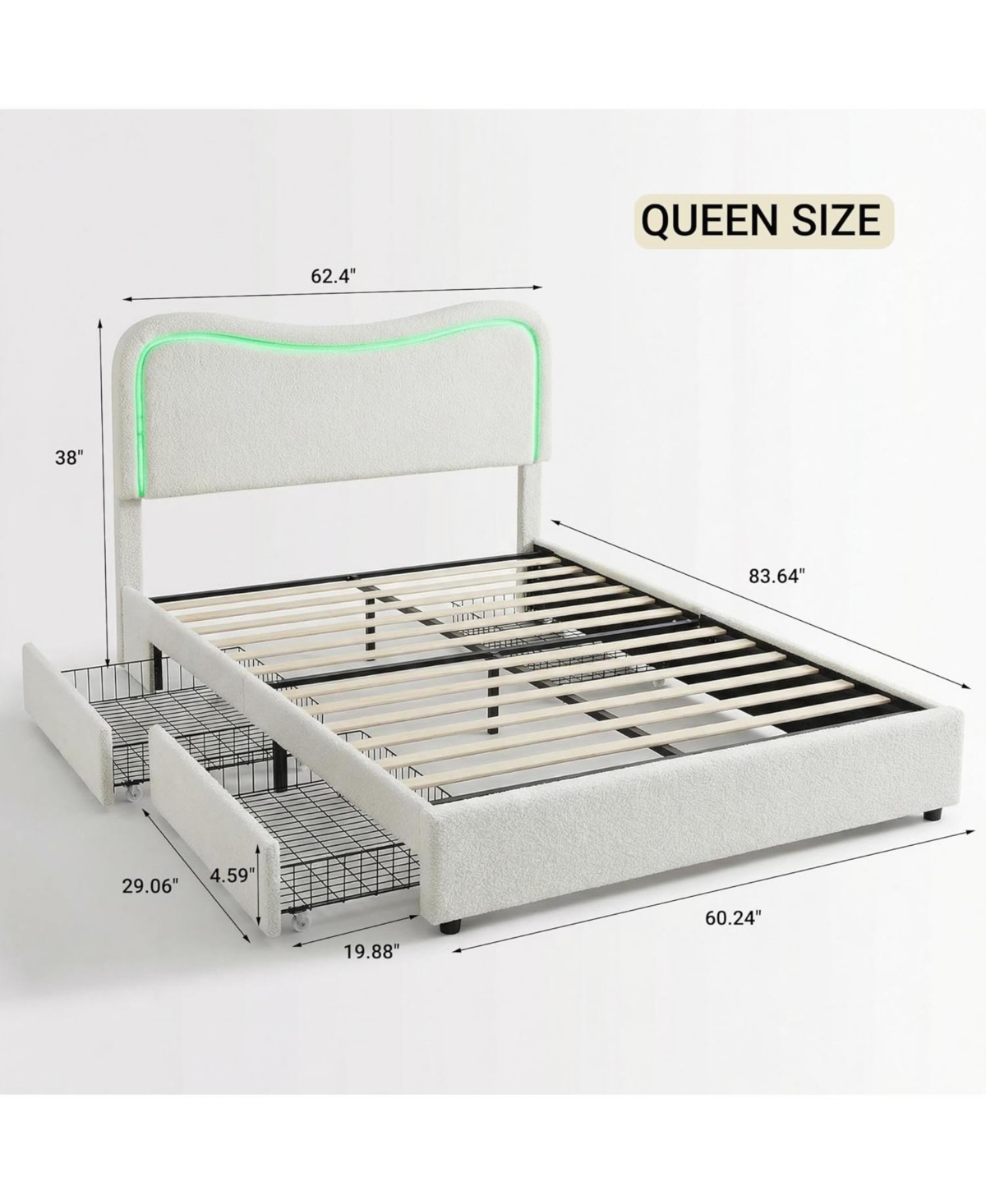 gaomon Boucle Bed Frame with 2 Storage Drawers