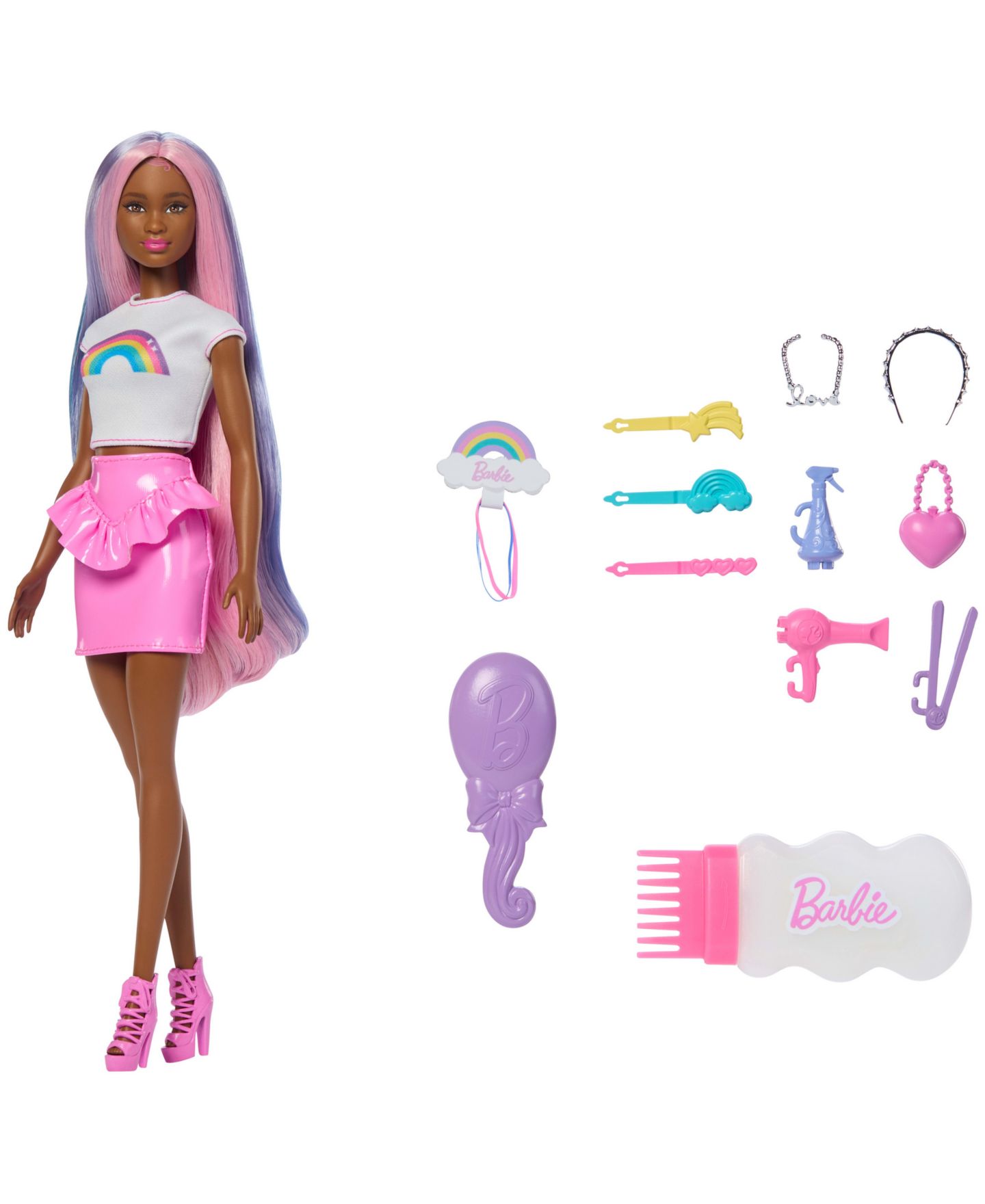 Детская кукла Barbie Rainbow Sparkle Hair Fashion Doll with Glitter Comb & Styling Accessories, Ages 3+ — фото 1