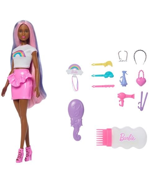 Детская кукла Barbie Rainbow Sparkle Hair Fashion Doll with Glitter Comb & Styling Accessories, Ages 3+