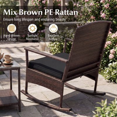3 PCS Patio Rocking Set Wicker Rocking Chairs with 2-Tier Coffee Table
