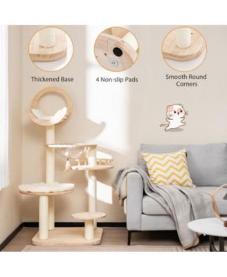 4-in-1 Wooden Cat Tower with Space Capsule Nest, Indoor Cat Tree for Climbing & Lounging