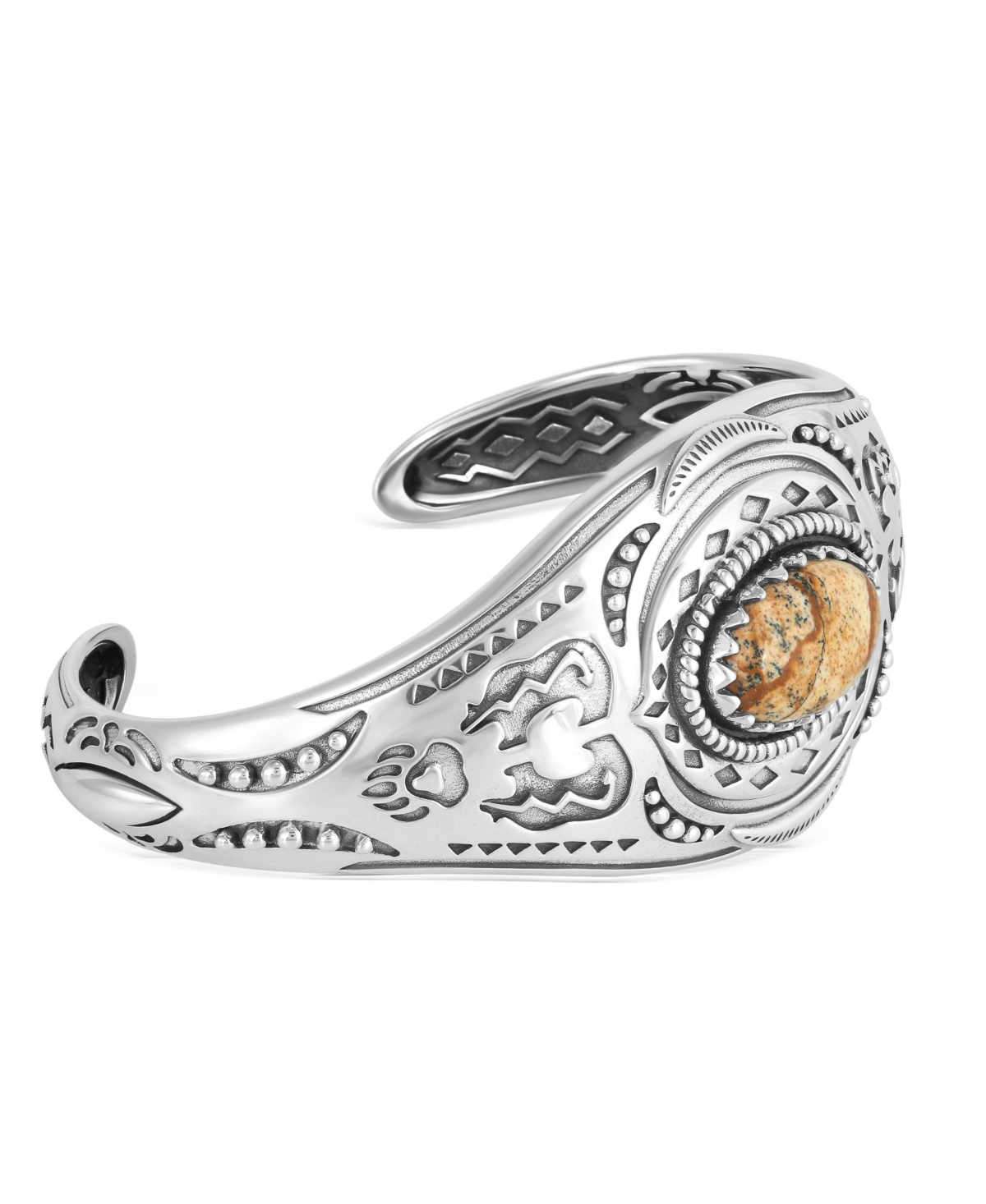 American West Jewelry Sterling Silver Picture Jasper Oval Cut Bear Cuff Bracelet