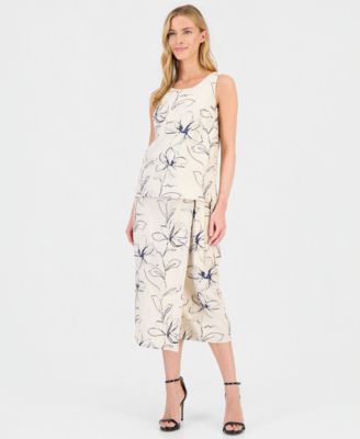 Women's Embroidered Sleeveless Top & Embroidered Faux-Wrap Midi Skirt