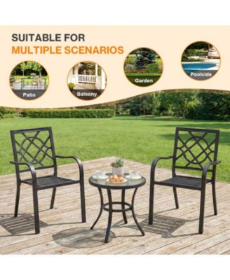 Patio Dining Chairs Set of 2, Stackable Metal High Back Chairs Set , Garden, Yard, Deck, Porch and Poolside