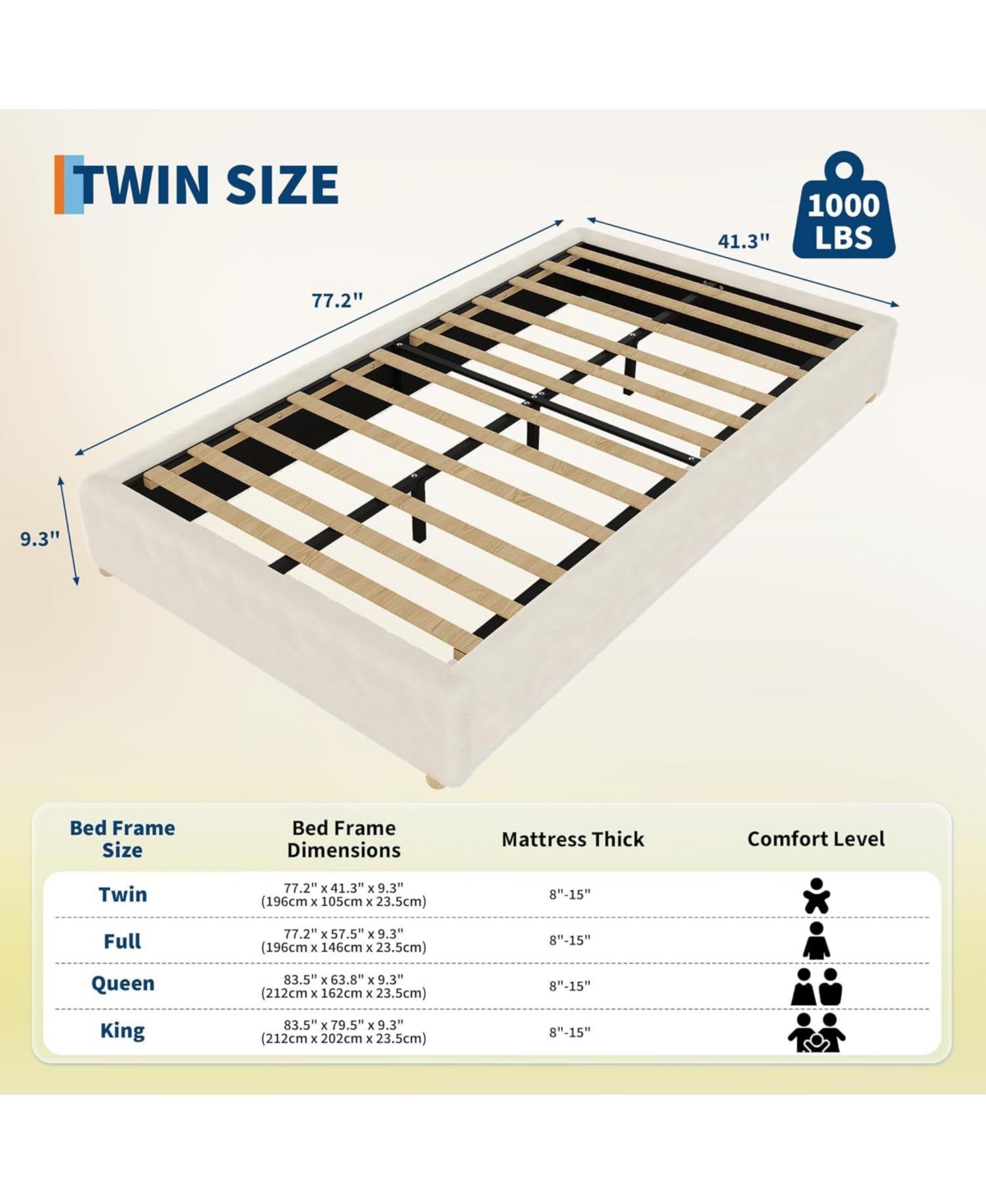 Gaomon Twin Size Cloud Bed Frame，Teddy Fleece Low Bed Frame Without Headboard, Thick Boucle Fabric Upholstered Platform Bed, Solid Wood Legs