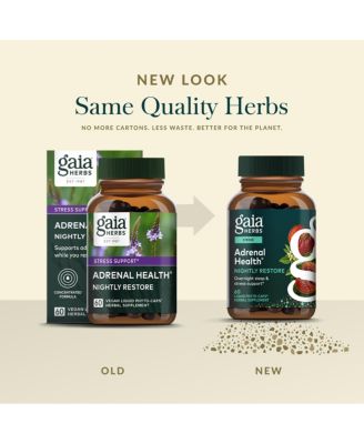 Adrenal Health Nightly Restore - Herbal Supplement with Ashwagandha, Magnolia Bark, Cordyceps - 60 Liquid Phyto-Caps (30 Servings)