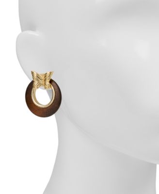 Gold-Tone Plated Butterfly Doorknocker Earrings