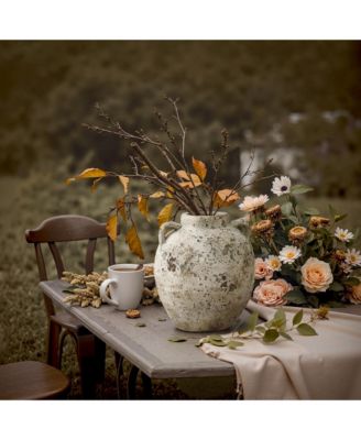 Rustic Antiqued Terracotta Vase, 10.4-Inch Round Bouquet Holder for Farmhouse Decor