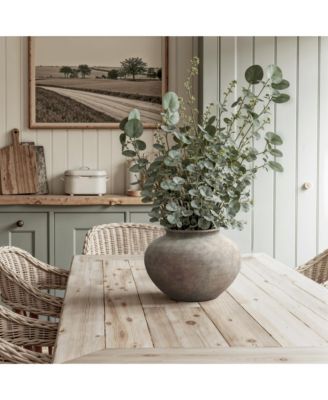 Rustic Ceramic Vase, 12.2" Wide Terracotta Pot with Earthy Gray-Brown Finish, Handcrafted