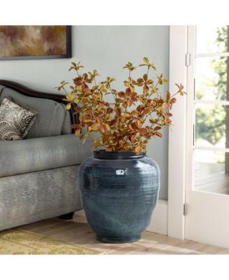 Blue Ripples Ceramic Vase, 17.3" High Elegant Centerpiece for Entryway or Living Room