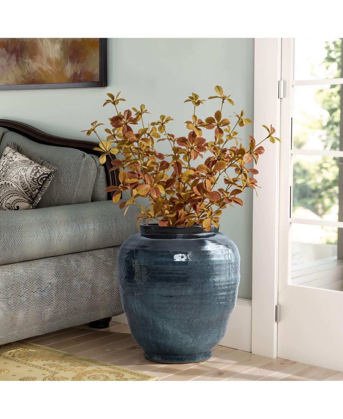 LuxenHome Blue Ripples Ceramic Vase, 17.3" High Elegant Centerpiece for Entryway or Living Room