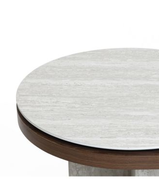 Travertine-Style and Walnut Finish MDF Wood Oval Coffee Table