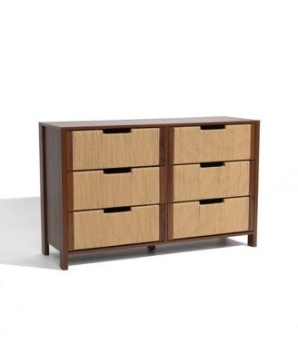 Walnut Finish MDF Wood with Rope Front 6-Drawer Horizontal Dresser