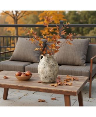 Rustic Old World Terracotta Vase, 10-Inch Round Bouquet Holder for Farmhouse Decor