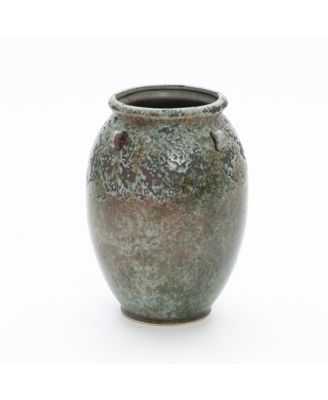 Antiqued Terracotta Jar Vase, Rustic 17-Inch Green & Brown Flower Holder