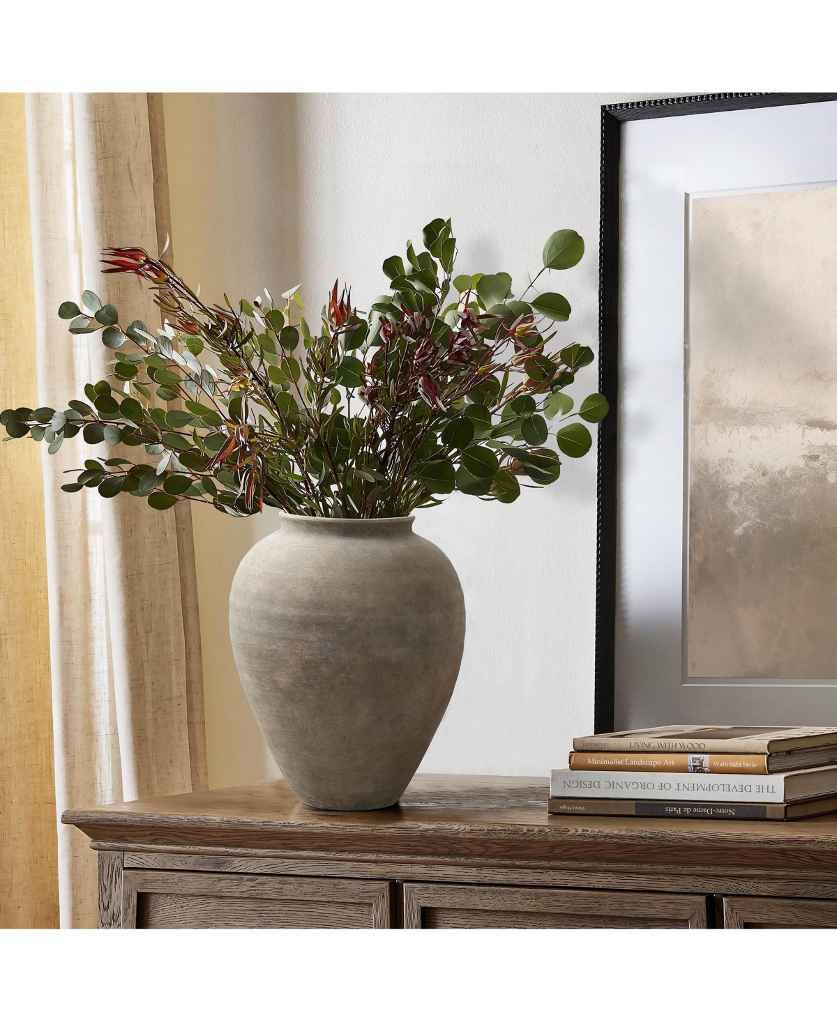 LuxenHome Rustic Ceramic Vase, 12.4" Tall Terracotta Pot with Earthy Gray-Brown Finish, Handcrafted