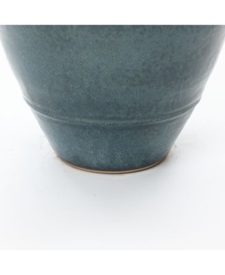 Ocean Blue Ceramic Vase with Handles, 15.75" Tall Amphora Pot for Rustic or Coastal Decor