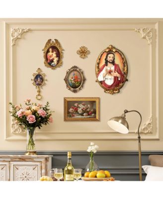 Sacred Jesus Wall Plaque, Oval Christian Home Decor Plaque for Prayer Room & Faith Display