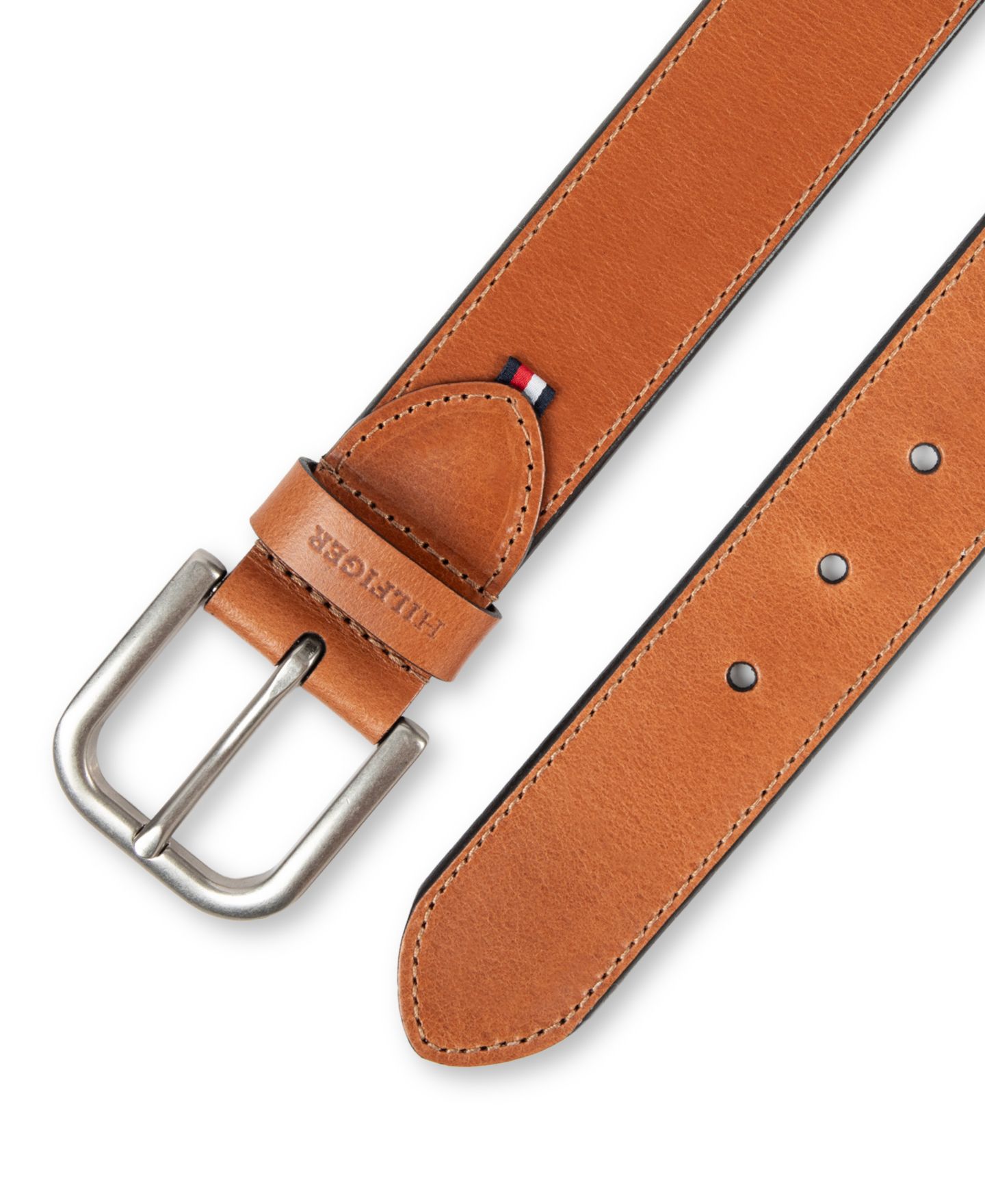 Мужские ремни Tommy Hilfiger Harness Buckle Silver-Tone finish Jeans Belt, цвет: Рыжевато-коричневый — фото 3