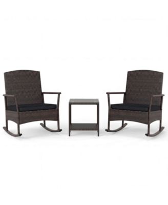 3 PCS Patio Rocking Set Wicker Rocking Chairs with 2-Tier Coffee Table