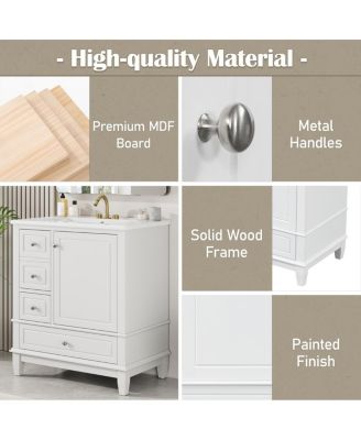 30'' Bathroom Vanity with Ceramic Sink, Solid Wood Frame, Multi-Drawer Storage & Soft Close Door for Modern Bathrooms