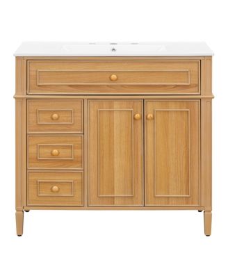 36'' Solid Wood Bathroom Vanity with Sink, Tilt-Out Drawer & 2-Door Storage, Freestanding Modern Cabinet for Easy Assembly