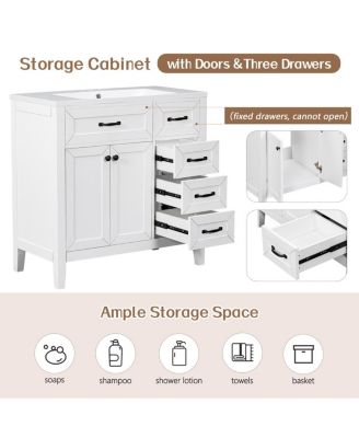 36" Bathroom Vanity with Ceramic Sink, Solid Wood Frame, Storage Cabinet & Drawers for Modern Home