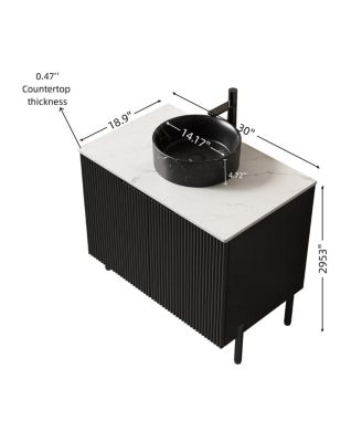 30" Bathroom Vanity with Round Ceramic Sink, Carrara Stone Countertop, 2 Soft Close Doors, Modern Freestanding Storage