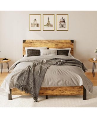 Bed Frame with 4 Storage Drawers, Metal Platform Bed Frame with Wooden Headboard and Footboard, Noise-Free, Easy Assembly