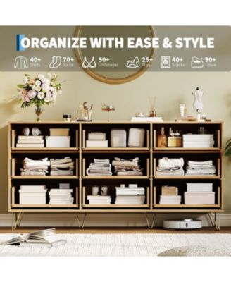 Takywep Fluted 9-Drawer Dresser for Bedroom, 63" Wide Modern Minimalist Chest of Wooden Drawers,Wide Clothes Storage Organizer
