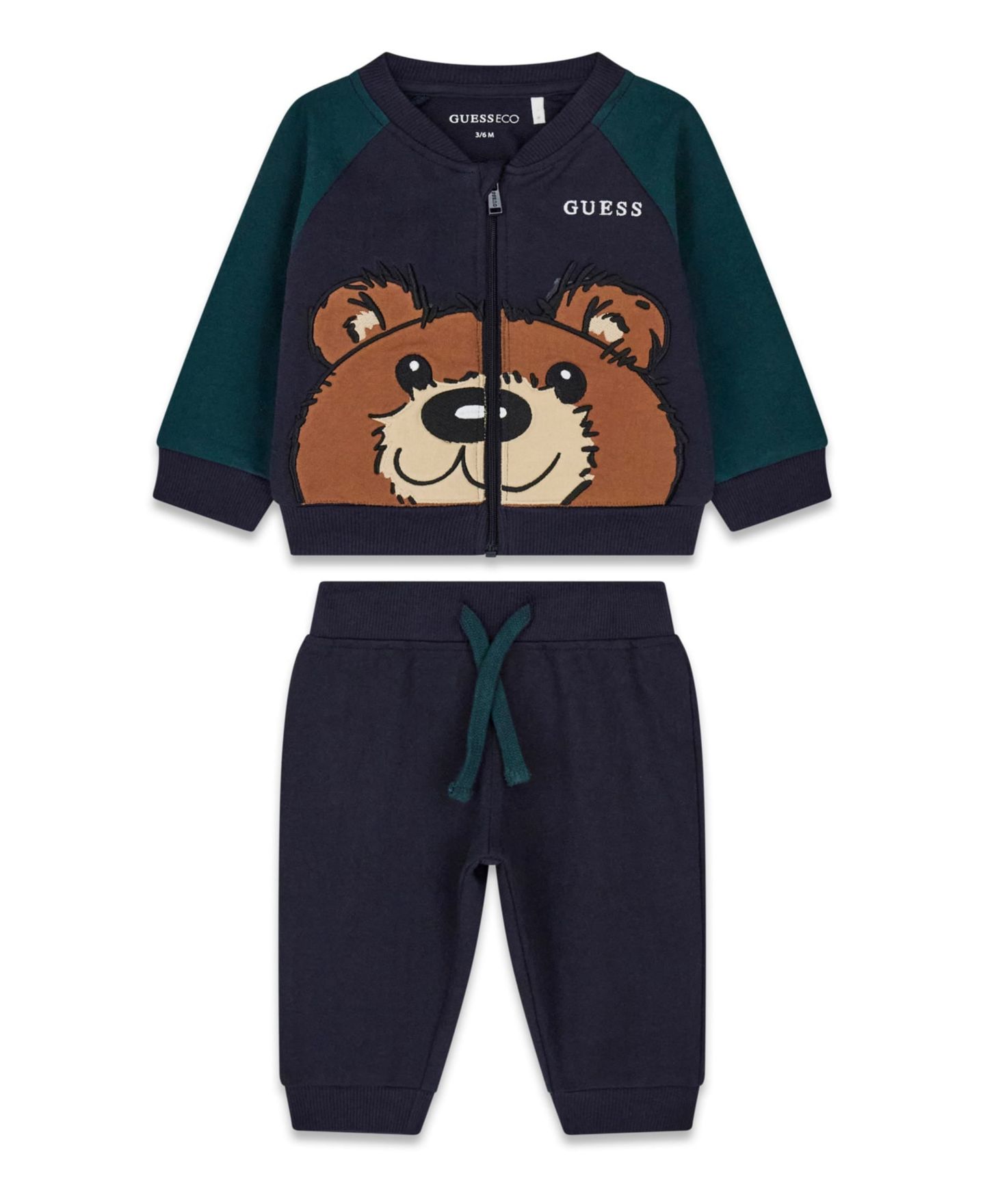 Комплект GUESS Long-Sleeve Zip-Up Top and Sweatpant, 2-Piece Set для мальчиков-малышей, цвет: Тёмно-синий / Зелёный — фото 2