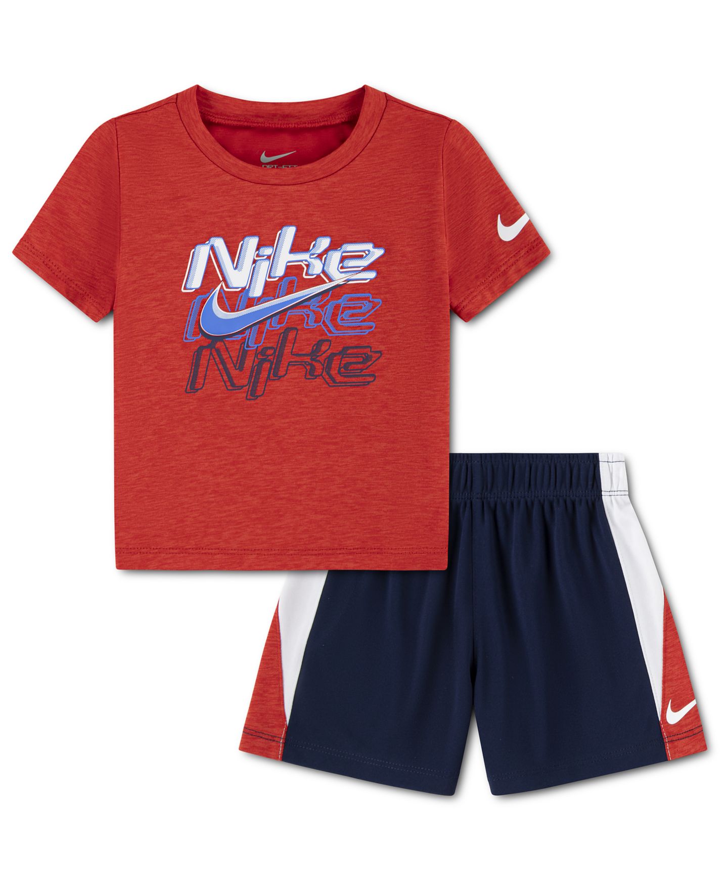 Детский комплект Nike Dropset Icon для малыша: футболка и шорты, 2 предмета, цвет: Тёмно-синий / Красный — фото 1