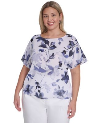 Plus Size Printed Crew Neck Top