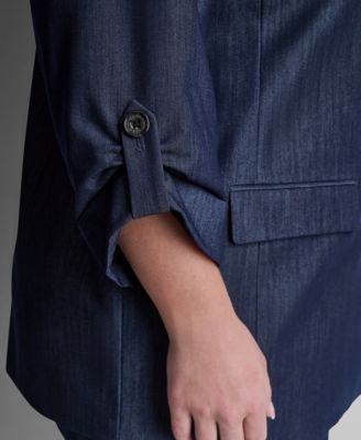 Plus Size Long-Sleeve One Button Roll Cuff Jacket