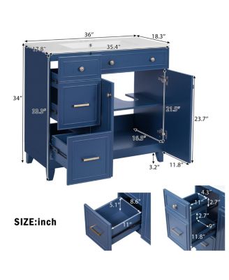 36" Bathroom Vanity with Ceramic Sink, Double-Layer Drawer, Soft Close Doors, Adjustable Shelf, Modern Storage