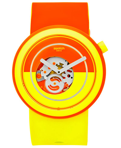 Swatch Unisex Swiss Pop Orange and Yellow Silicone Strap Watch 41mm PNO100