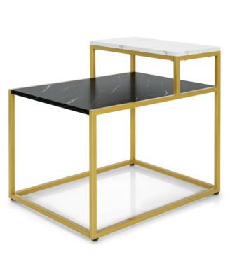 2 Tier End Side Table Metal Frame Nightstand with Storage Shelf Living Room