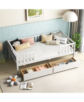 Twin Size Kids Bed w/ Storage 2 Pull-out Drawers Side Shelf for Children and Teens