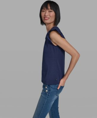 Women's Scallop Trim Boat Neck Top