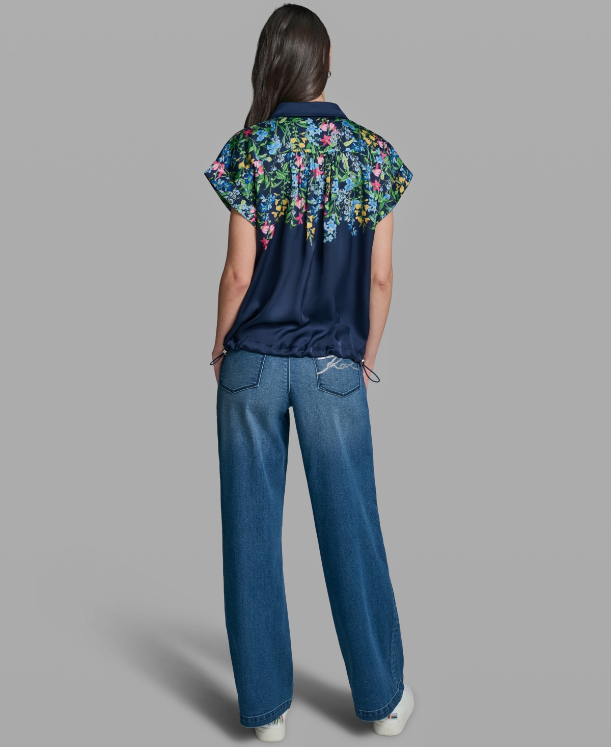 Karl Lagerfeld Paris Women's Short-Sleeve Floral Printed Camp Shirt