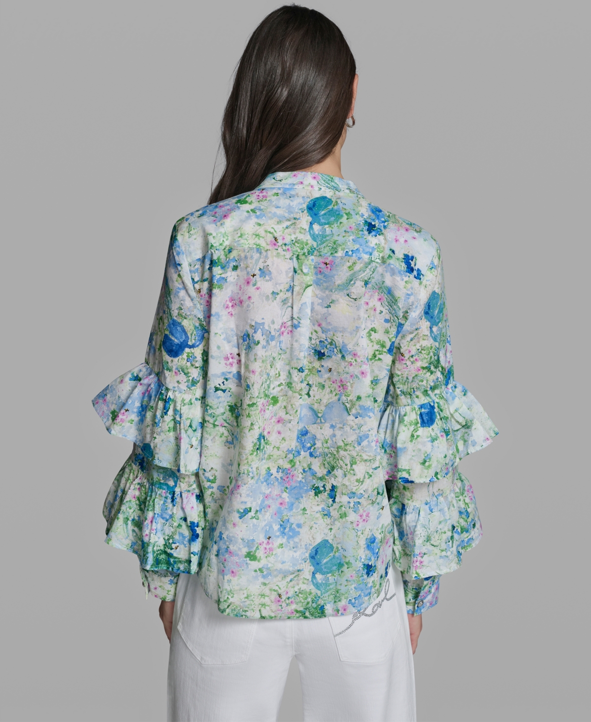 Karl Lagerfeld Paris Women's Long-Sleeve Collared Printed Shirt