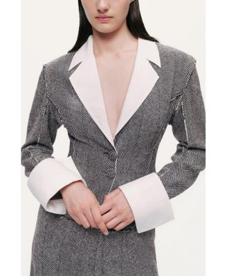 Women's Contrast Lapel Tailored Textured Jacket