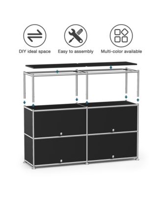 Multi-Purpose Storage Cabinet with Double Drawers and Open Display Shelf, Modern Metal Frame Console for Entryway or Living Room