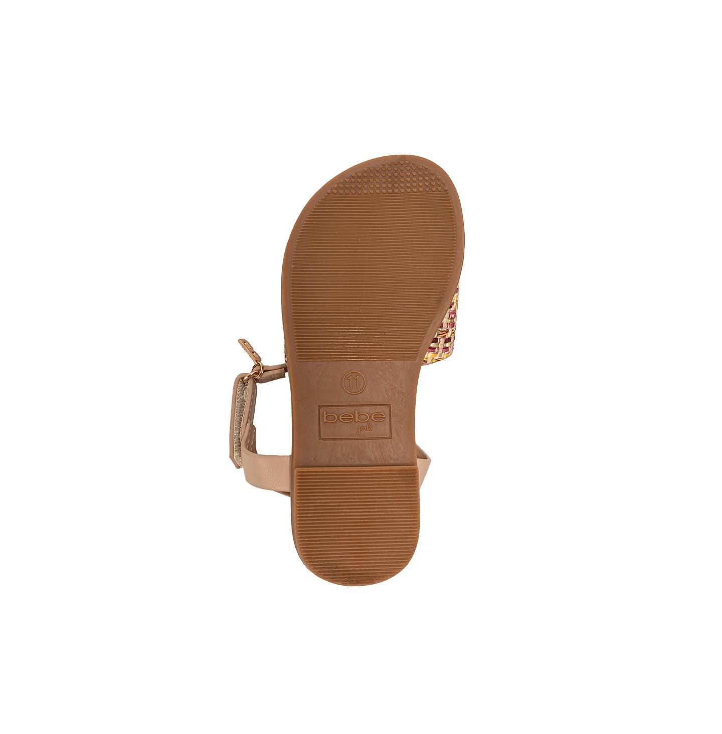 Сандалии Bebe Fashion Sandals - Dressy Shoes with Raffia Upper and Logo Medallion Accent для девочек, цвет: Рыжевато-коричневый разноцветный — фото 7