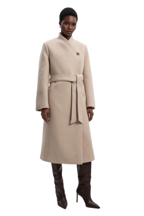 Женские куртки Karen Millen Women's Wool Wrap Neck Tailored Belted Midi Coat