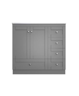 36" Shaker Bathroom Vanity with Ceramic Sink,Freestanding MDF Cabinet, Soft-Close Drawers & 2 Doors for Modern Storage