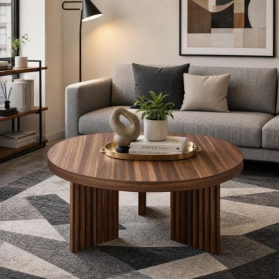 33.5-Inch Round Wood Coffee Table for Small Spaces, Living Room Center Table