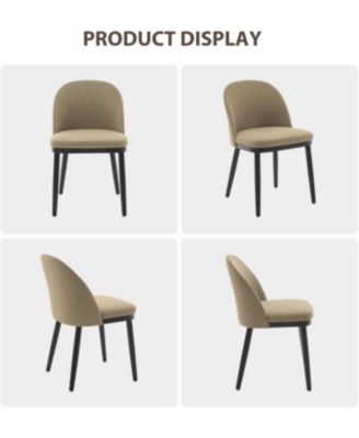 Linen Dining Chairs Set of 6, Upholstered Chairs with Curved Back and Wood Frame