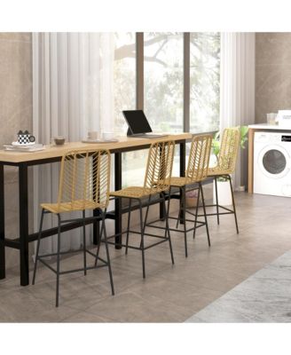 Modern Rattan Bar Stools Set of for Kitchen Seating